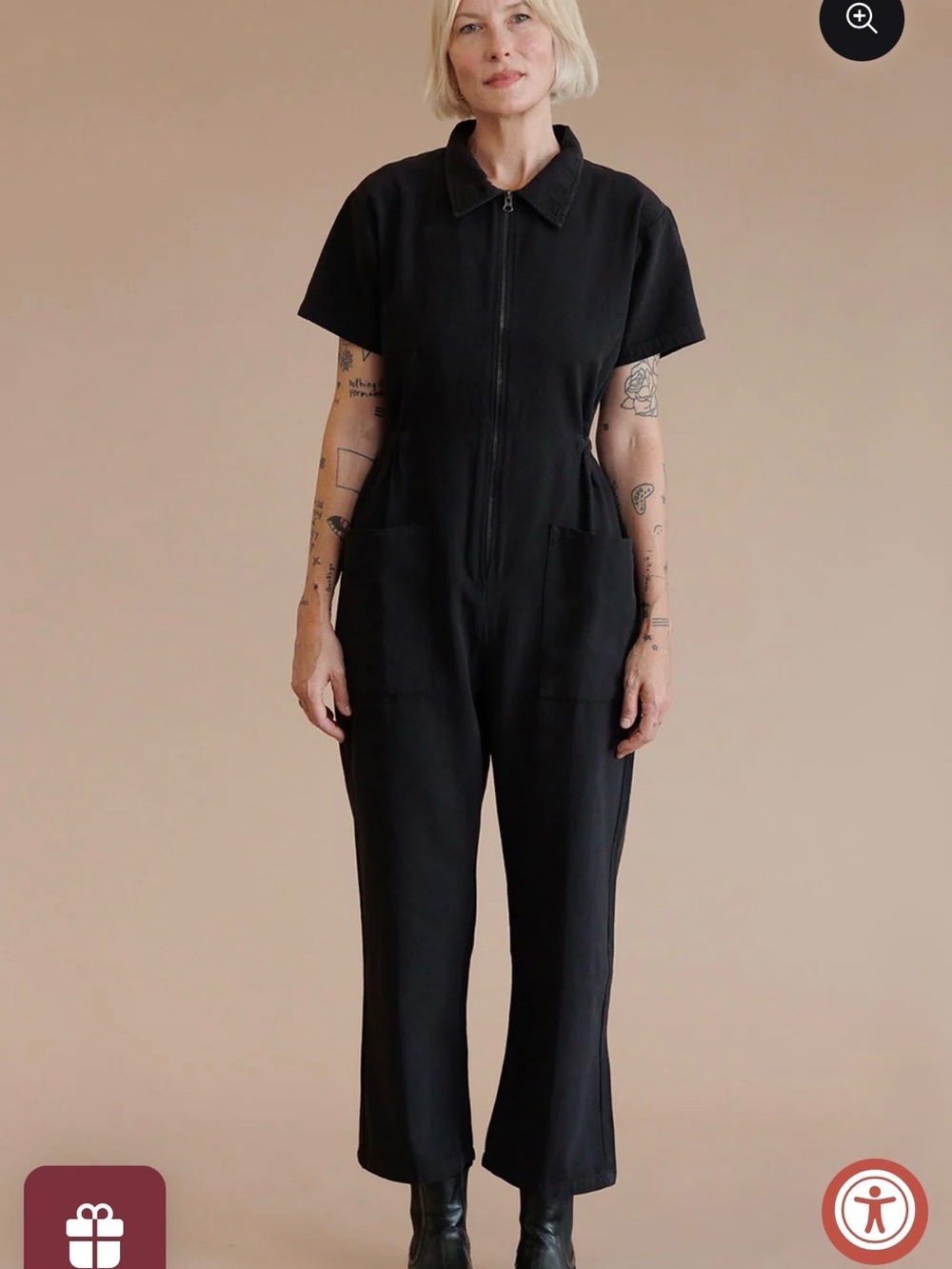 Noble Short-Sleeve Black Zip-Front Jumpsuit